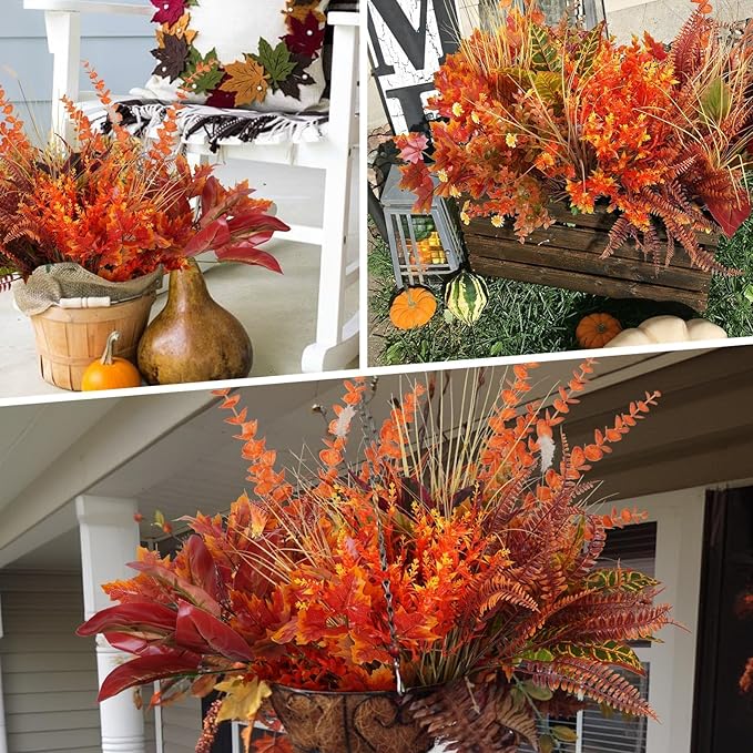 GTIDEA 27 Bundles Artificial Fall Flowers for Outdoors Decoration UV Resistant Fake Outdoor Fall Plants Autumn Plastic Flowers for Planters Window Box Garden Porch Indoor Home Thanksgiving Decor