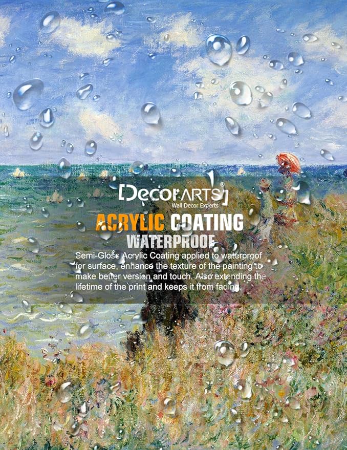DECORARTS - The Cliff Walk At Pourville, Claude Monet Art Reproduction. Giclee Canvas Prints Wall Art for Home Decor 20x16