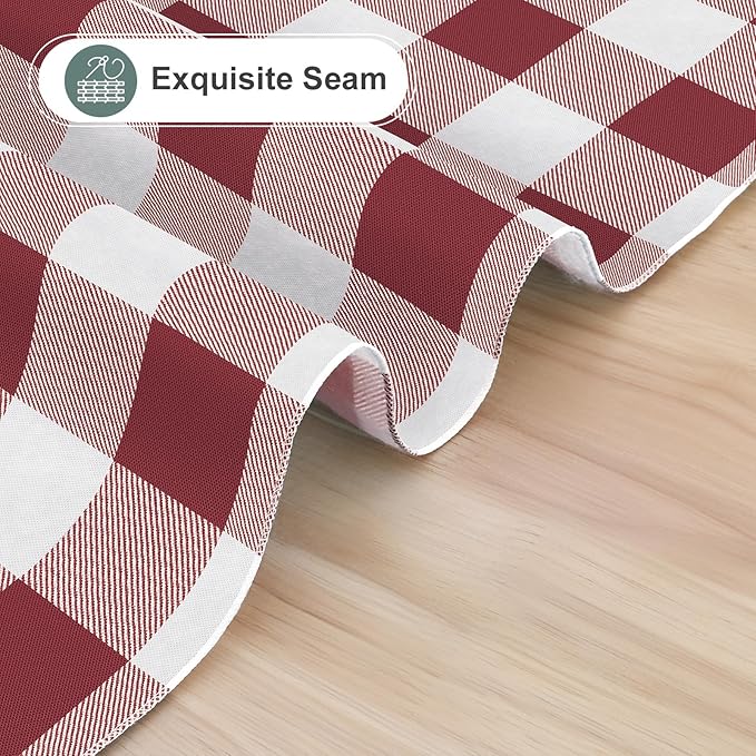 misaya Rectangle Waterproof Vinyl Table Cloth, Buffalo Flannel Backed Tablecloth, Wipeable Plastic Table Cover for Dinner, Kitchen, Outdoor (52" x 70", Burgundy and White)