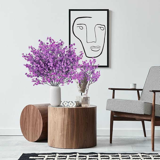 Sggvecsy 10 Pcs Babys Breath Artificial Flowers Gypsophila Bouquets Bulk Real Touch Fake Silk Flowers for Home Wedding DIY Floral Arrangement Kitchen Table Centerpiece Festival Decoration (Purple)