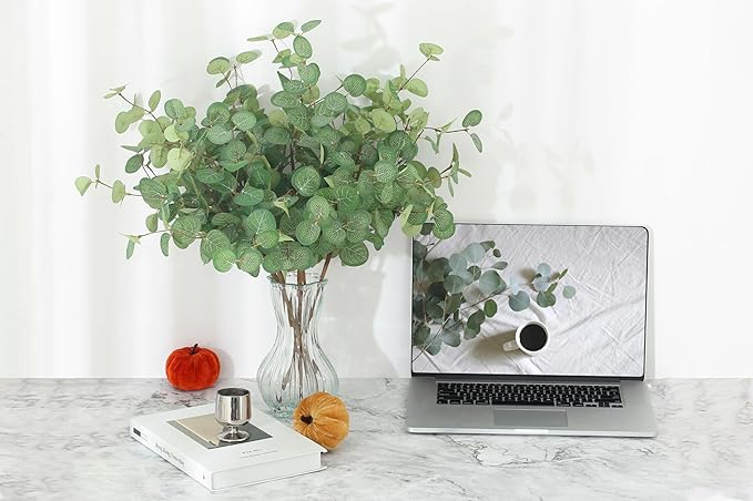 SITUMEIZI 6 Pcs Artificial Eucalyptus Stems 24" Tall Faux Ecualyptus Leaves Fake Greenery Stems Plants for Home Wedding Party Farmhouse Decorations(Green)