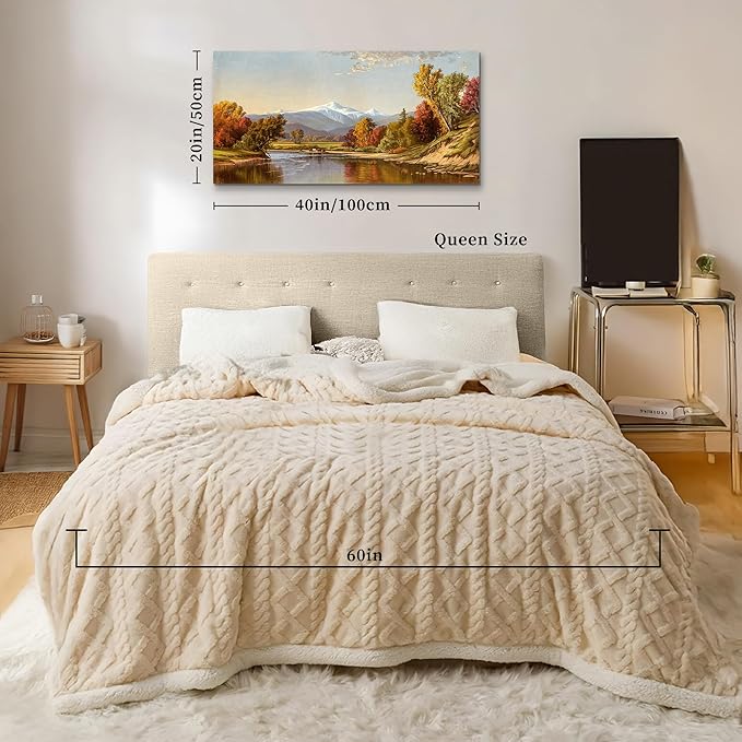 crmotu Fall Large Wall Art, Autumn Landscape Canvas Painting, Countryside Mountain River Art Prints, Natural Scenery Vintage Wall Decor Living Room Bathroom Bedroom Aesthetic Decor Pictures 20"X40"