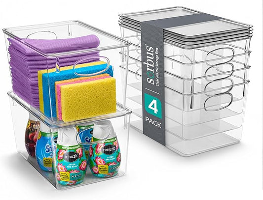 Sorbus Large Clear Plastic Storage Bins with Lids, Clear Stackable Storage Bins, Laundry Room Organizer Bins, Office, Classroom, Playroom, Bathroom, Laundry Room Organization and Storage (4 Pack)