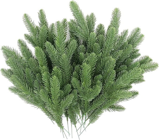 Hananona 50 Pcs Artificial Pine Branches Green Plants Pine Needles DIY Accessories for Garland Wreath Christmas and Home Garden Decor (50, Green)