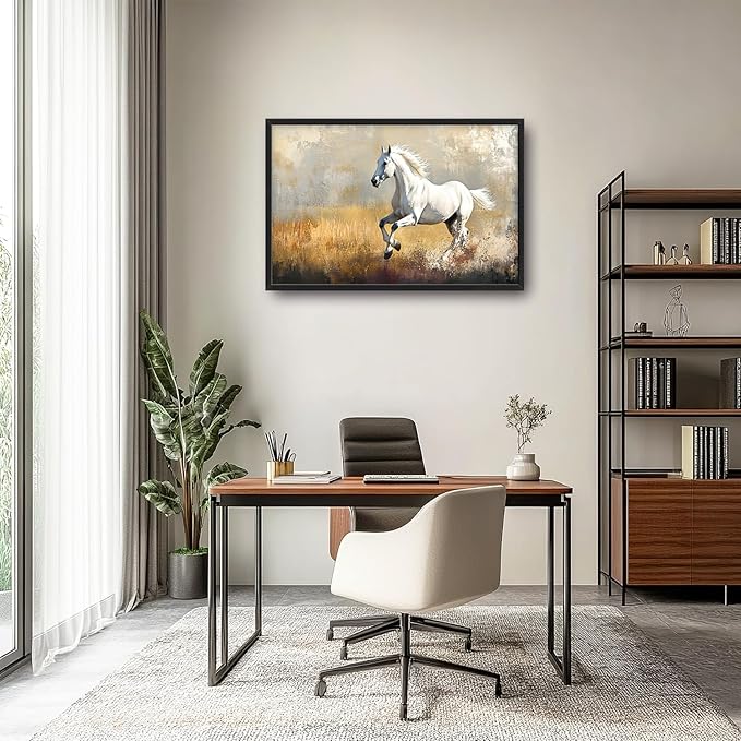 Extra Large Framed Horse Wall Art,Oversized Rustic Horse Running Wall Decor, Vintage Wild Animal Field Pictures for Living Room,Canvas Print Painting Modern Artwork Bedroom Office 36L"x24W"