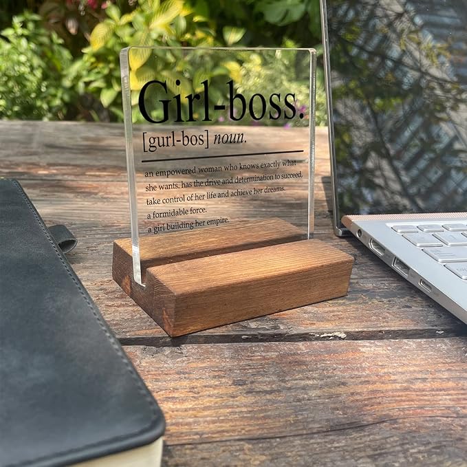 Inspirational Quotes Home Office Desk Decor, Motivational Minimalist Decor Art Acrylic Plaque With Wooden Stand Sign Funny Home Office Desk Sign Gift for Women Colleague Friend Cowoker