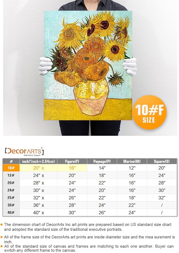 DECORARTS - Twelve Sunflowers, Vincent Van Gogh Art Reproduction. Giclee Canvas Prints Wall Art for Home Decor 20x16