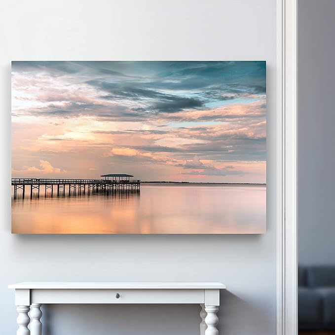 Renditions Gallery Nature Home Decor Landscape View of Sunset at Old Ocean Pier Wall Hanging Prints for Living Room Decorations - 18"X27" LT08