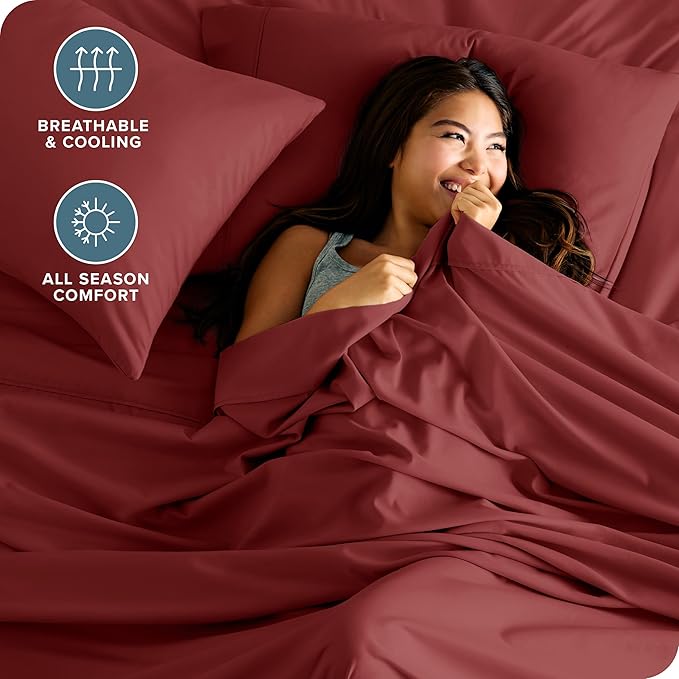 Bare Home California King Sheet Set - 1800 Ultra-Soft Microfiber Cal King Bed Sheets - Double Brushed - Deep Pockets - Easy Fit - 4 Piece Set - Bed Sheets (Cal King, Rosewood)