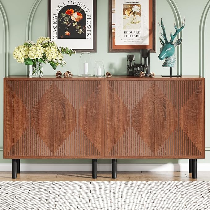 Tribesigns Vintage Walnut Storage Cabinet Set, Freestanding Floor Cabinet, Classic 59 inches Sideboard, Wood Buffet Cabinet with Doors, Large Storage Cabinet for Living Room, Dining Room, Garage