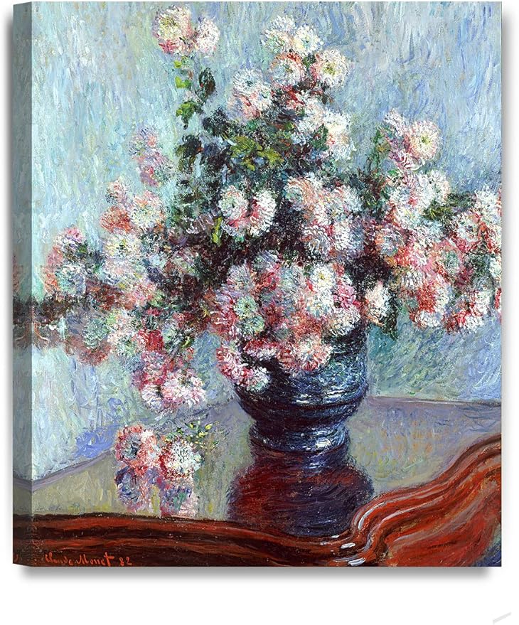 DECORARTS - Chrysanthemums, Claude Monet Art Reproduction. Giclee Canvas Prints Wall Art for Home Decor 20x24''
