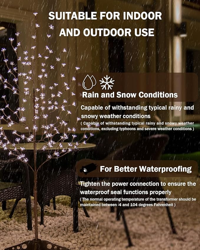 5ft Lighted Cherry Blossom Tree with 184 Warm White LED Lights for Holiday Decor - Dimmable, UL Certified, Waterproof - Ideal for Indoor and Outdoor Decoration