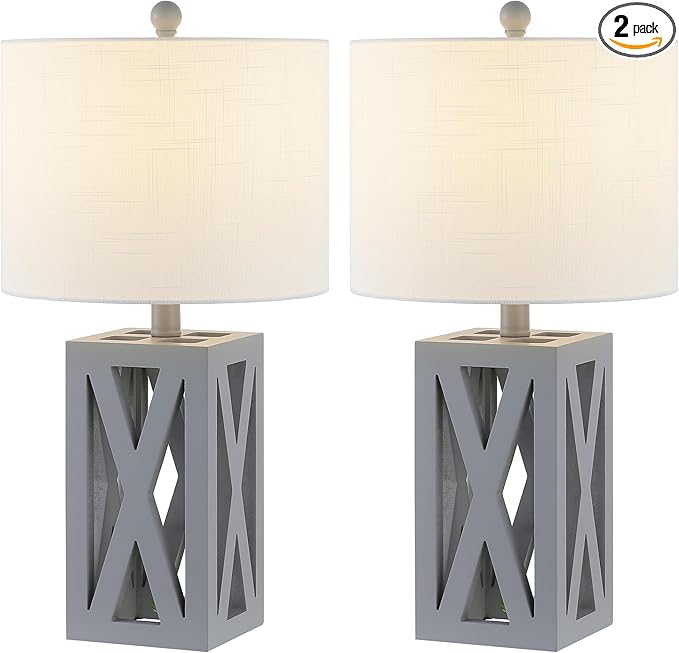 JONATHAN Y JYL1062D-SET2 Stewart 21.5" Wood LED Table Lamp Farmhouse, French Country, Rustic, Bohemian, Bedroom, Living Room, Office, College, Bookcase, Gray (Set of 2)