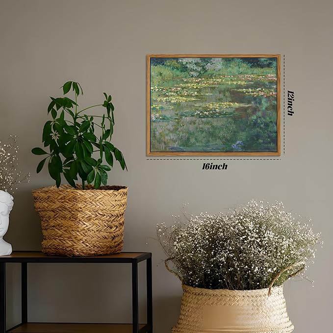 Framed Claude Monet Wall Art – Vintage Water Lilies Pond Painting Wall Decor, Impressionist Living Room Wall Art, Classic Aesthetic Canvas Prints for Bedroom Kitchen Bathroom – 12"x16"