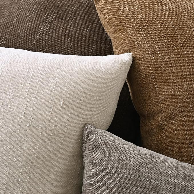 Set of 4 Soft Textured Decorative Throw Pillow Covers 22x22 Inch Cozy Farmhouse Cushion Cover Square Accent Pillow Cases for Bed Couch Sofa Living Room, Beige Taupe Brown