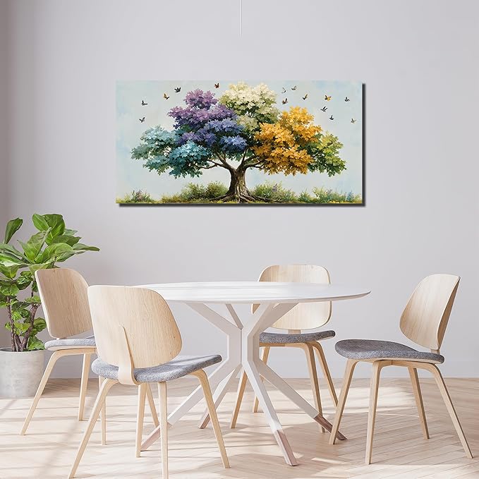 Kepgonegu Large Tree of Life Wall Art for Living Room Landscape Canvas Prints Colorful Butterfly Art for Bedroom Home Office Size 24x48