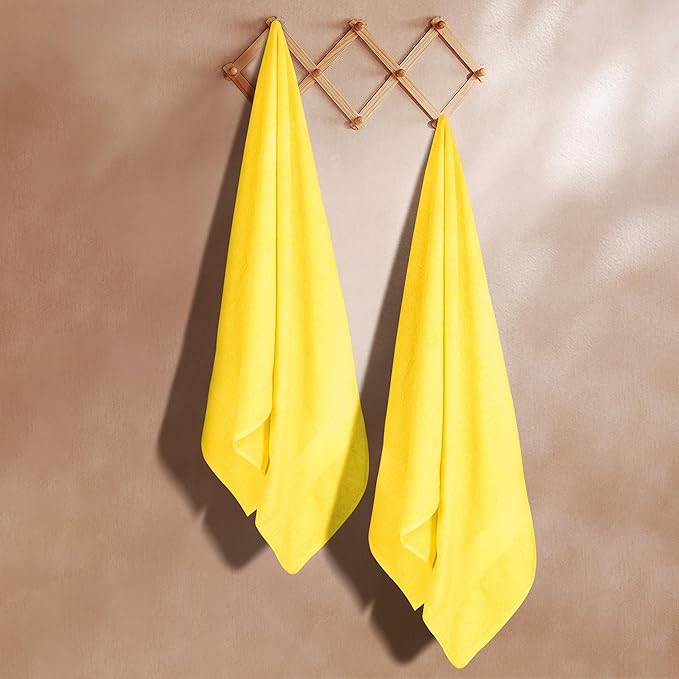GLAMBURG Premium Cotton Oversized 2 Pack Bath Sheet 35x70-100% Pure Cotton - Ideal for Everyday use - Ultra Soft & Highly Absorbent - Machine Washable - Yellow