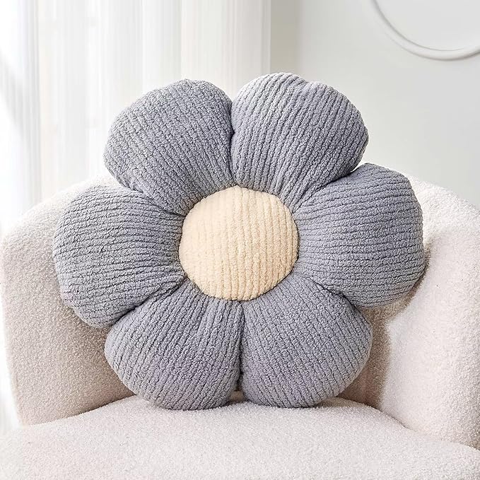 Flower Throw Pillow, Soft Grey 19.6" Shaped Floor Pillow for Home Decor, Cute Aesthetic Plush Decorative Pillows for Bed, Sofa, Couch