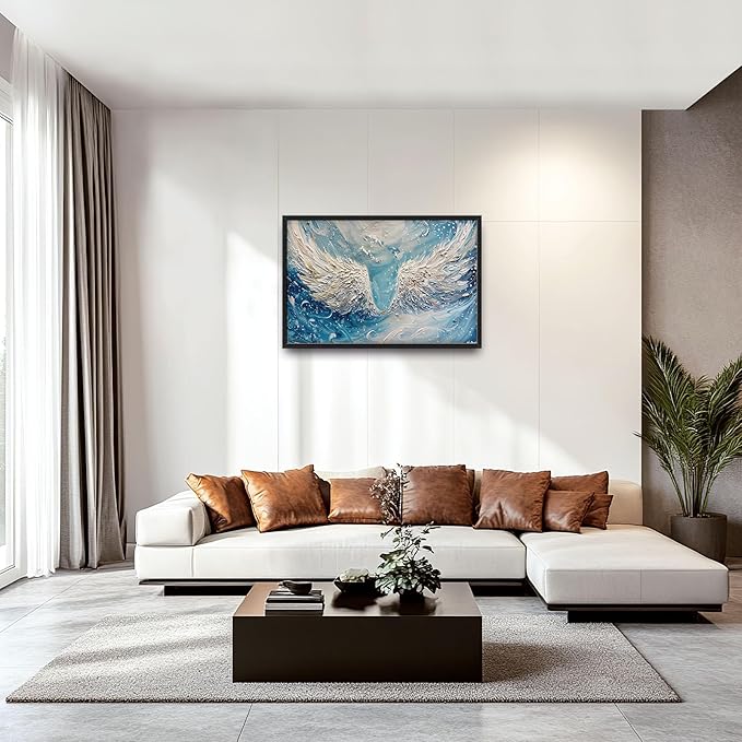 Angel Wings Large Wall Art for Living Room Framed, Christian Wall Decor Pictures, White Wings Canvas Print Painting, Aesthetic Artwork Bedroom Office Home Decor 36"x24"