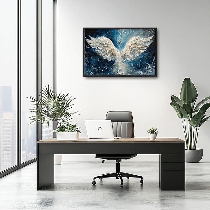Angel Wings Large Wall Art for Living Room Framed, Angel Wall Decor Pictures, Christian Holy White Wing Canvas Print Painting, Aesthetic Artwork Bedroom Office Home Decor 36"x24"