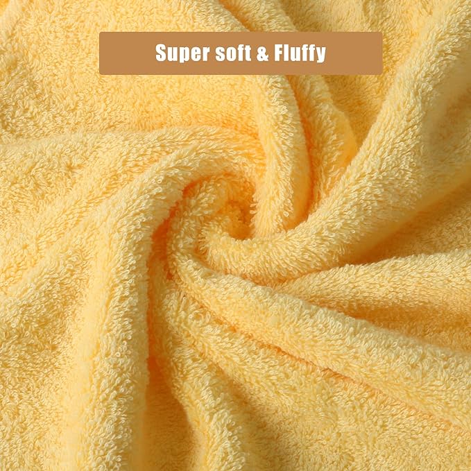 SEMAXE 18-Pack Bath Towel Set Include 6 Bath Towels, 6 Hand Towels, 6 Wash Cloths, 100% Cotton Bathroom Towels with Hanging Loops and Nano-Bio Lifecycle Labels, Soft and Absorbent Towel, Yellow