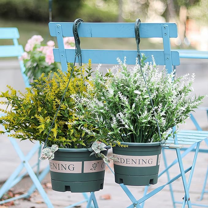 Outdoor Artificial Plant UV Resistant Fake Plants, Faux Plastic Greenery for Indoor Outside Hanging Plants Garden Porch Window Box Home Wedding Farmhouse Décor Outdoor Decorations for Patio (White)