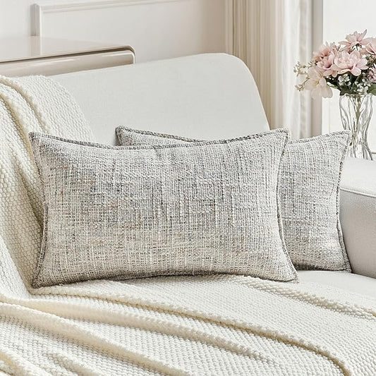 FUTEI Grey Decorative Throw Pillow Covers 12x20 Inch Set of 2,Soft Chenille Tweed Textured Lumbar Pillow Case,Modern Home Decor for Couch Bed Living Room