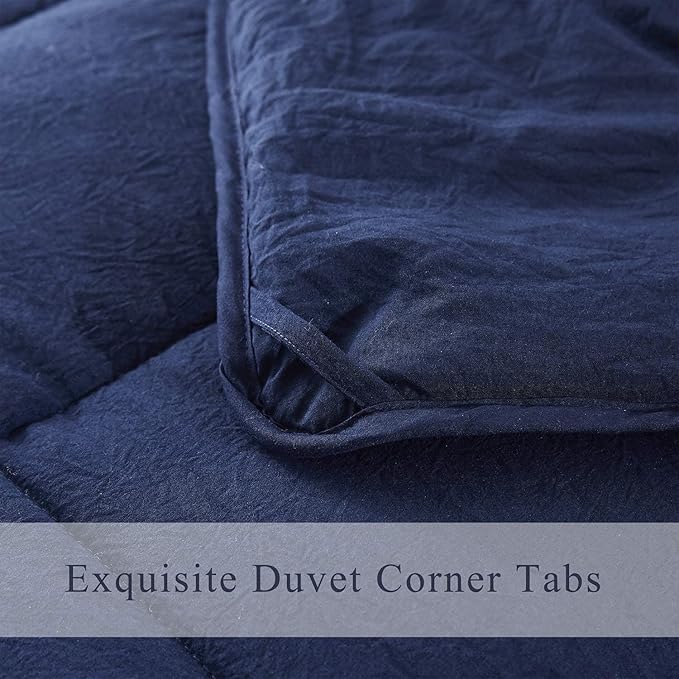 HIG 3pc Prewashed All Season Down Alternative Comforter Duvet Insert -Quilted Comforter with Corner Tabs -Box Stitched -250GSM Fiberfill Chic Farmhouse Style Bedding(Salomon,King,Navy)