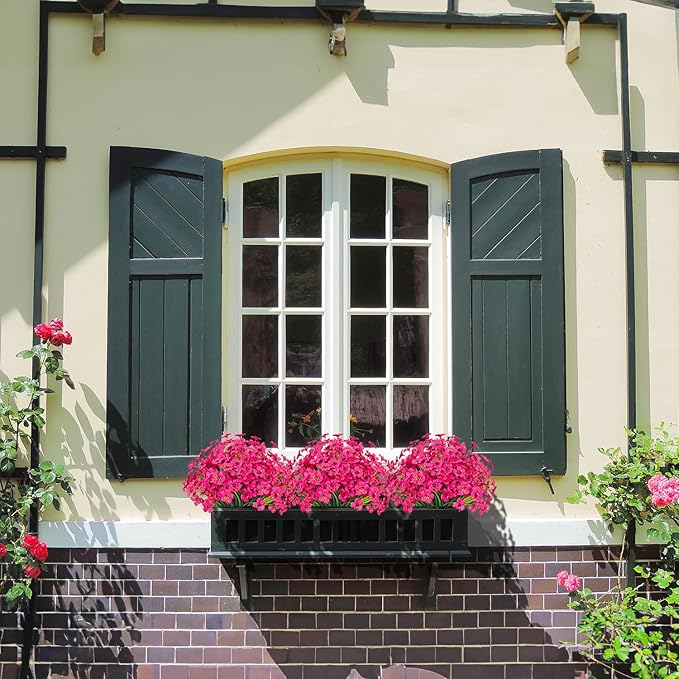 21 Bundles Outdoor Artificial Flowers UV Resistant Fake Silk Flowers No Fade Faux Plastic Plants Garden Porch Window Box Decoration(Rose Red)