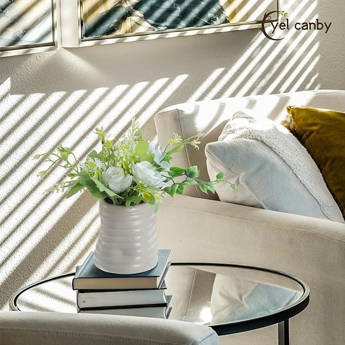 Small Fake Plants Potted Artificial Plants Indoor with Ceramic Pot Mini Faux Plants Artificial Greenery Flowers for Bedroom Bathroom Plants Home Office Room Coffee Table Decor