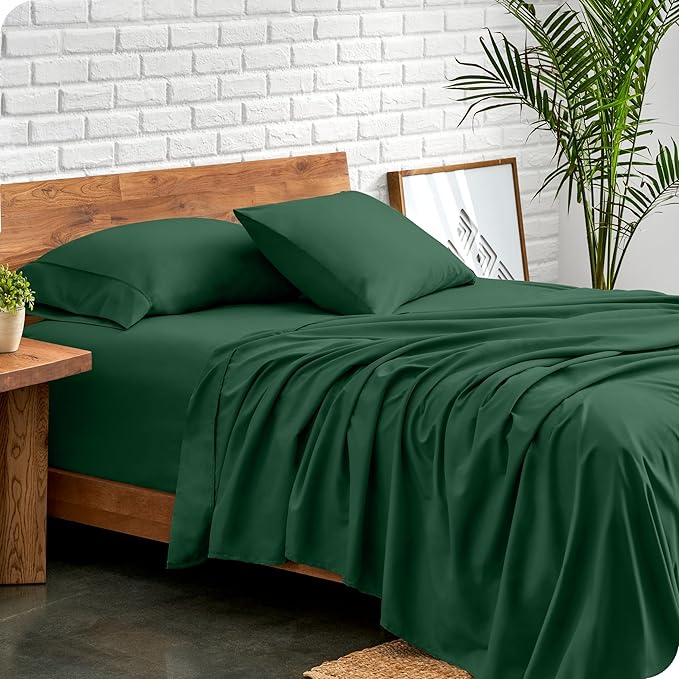 Bare Home Split Head Flex King Sheet Set - 1800 Ultra-Soft Microfiber Bed Sheets - Double Brushed - Deep Pockets - Easy Fit - 4 Piece Set - FlexTop King Bedding (Split Head Flex King, Forest Green)