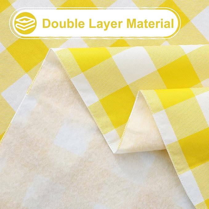 misaya Square Waterproof Vinyl Table Cloth, Buffalo Flannel Backed Tablecloth, Wipeable Plastic Table Cover for Dinner, Kitchen, Outdoor (54" x 54", Yellow and White)