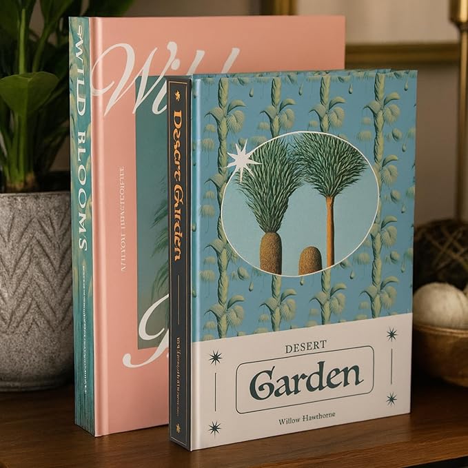 Set of 2 Decorative Books – Botanical Faux Books with Hidden Storage, Coffee Table Decor, Bookshelf Decoration, Decorative Storage Box, Faux Book Set, 12.2x8.6x1.5” & 11x7.7x1.2”