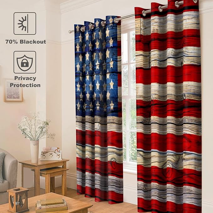 Jekeno American Flag Blackout Curtains United States Flag Independence Day Patriotic Decor for Home Bedroom Living Room Grommet Window Drapes 2 Panel Set, 52"x84"