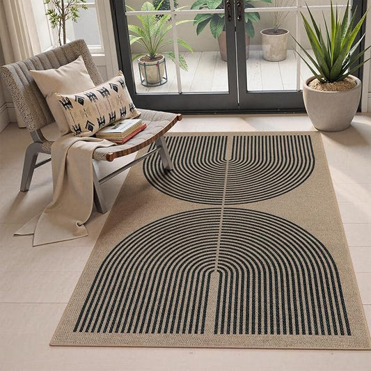 Lahome Modern Rainbow Easy Jute Rug, 3x5 Washable Rugs for Entryway Farmhouse Black Patio Carpet, Non Slip Indoor Door Mat Contemporary Outdoor Porch Carpet for Laundry Guestroom Room Decor