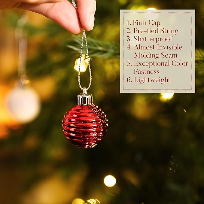 Valery Madelyn 1.57 Inches Small Christmas Tree Decorations Ornament Set for 4th of July Fall Halloween, 24ct Red and White Shatterproof Hanging Ball Ornaments Holiday Party Decor