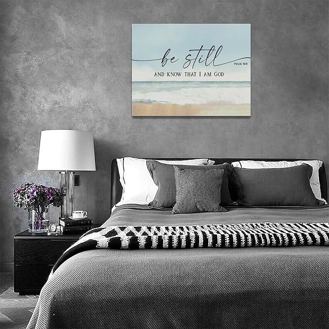 Large Christian Wall Art Be Still and Know That I Am God Pictures Wall Decor Bible Verse Psalm Canvas Painting Print Modern Home Decor Artworks Framed for Living Room Bathroom Master Bedroom 16"x12"