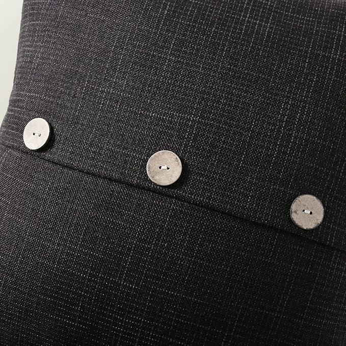 HAUSSY Black Linen Decorative Throw Pillow Covers 18x18 Inch Set of 2,Square Cushion Case with 3 Vintage Buttons,Modern Farmhouse Home Decor for Couch,Bed