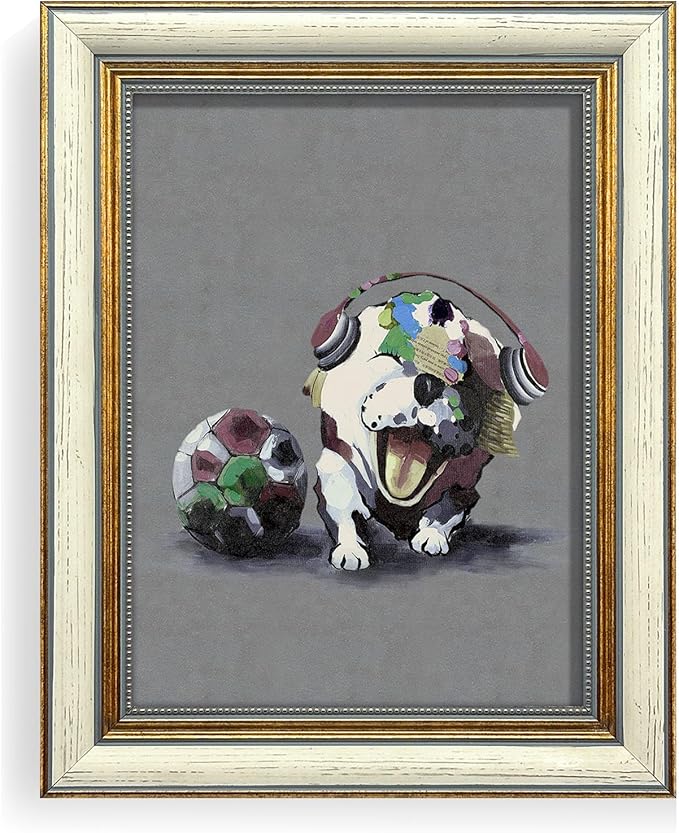 EAFPG Textured Gel Finish Gold Framed Vintage Wall Art for Bathroom, Funny Dog Painting Canvas Print for Living Room or Bedroom, Cute Animal Picture for Kitchen, Aesthetic Wall Decor, 8"x10"