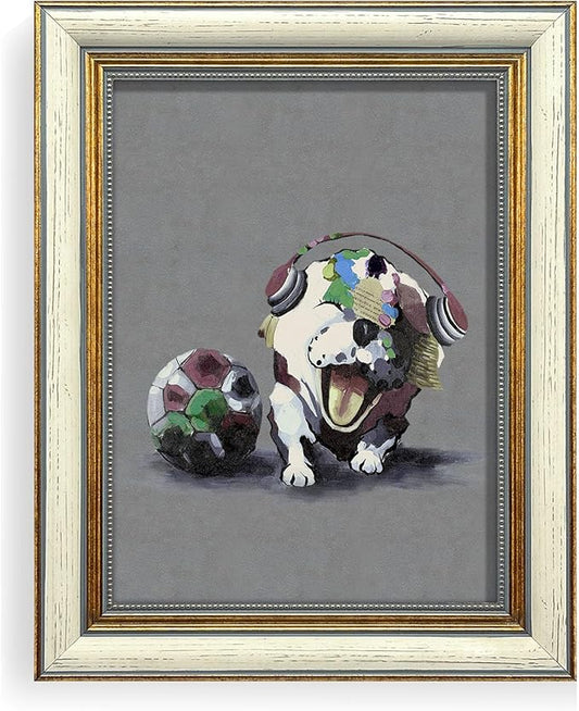 EAFPG Textured Gel Finish Gold Framed Vintage Wall Art for Bathroom, Funny Dog Painting Canvas Print for Living Room or Bedroom, Cute Animal Picture for Kitchen, Aesthetic Wall Decor, 8"x10"