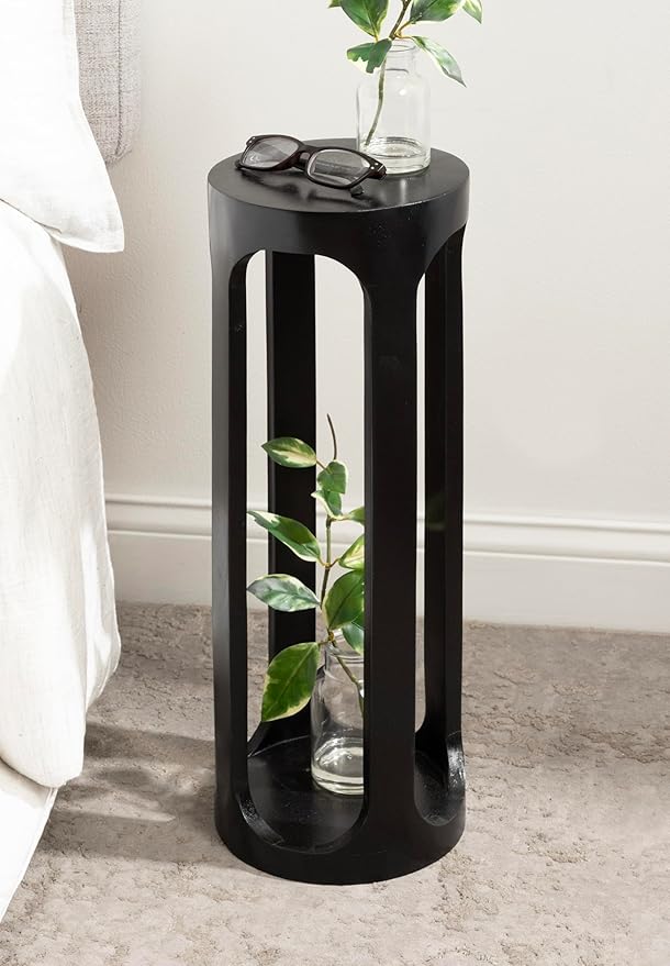 Kate and Laurel Dahl Modern Wooden Round Drink Table; 8 x 23; Black; Transitional Circle Wood Accent Pedestal Table for Living Room Plant Stand or Small Bedroom Nightstand