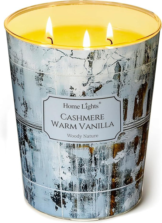 HomeLights Scented Candles for Women & Men, 34oz Candle Jars Aromatherapy 3-Wick Candle, Ideal for Industrial Chic Home Decor and Gifts, Cashmere Warm Vanilla