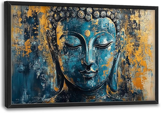 Olivine Buddha Wall Art, Zen Pictures Wall Decor, Rustic Religious Canvas Prints Painting, Framed Artwork for Bathroom Bedroom Living Room Office Home Spa Mediation Room Decoration 36"x24"