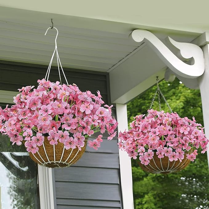 2 Pcs Artificial Hanging Flowers Fake Mums for Outdoor Fall Decorations, UV Resistant Fake Hanging Plants Faux Silk Daisy Flowers for Home Outside Garden Porch Planter Decor (Yellow)