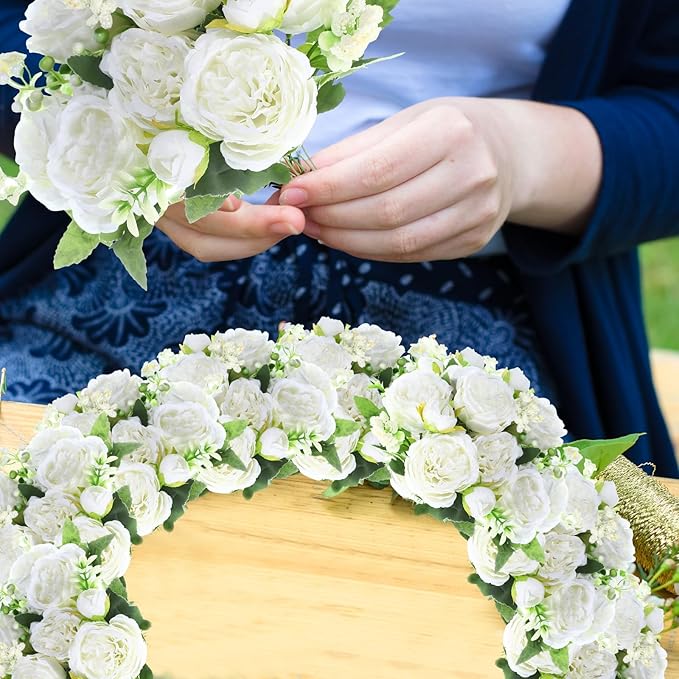 Geosar 8 Bundles Artificial Peonies Flowers Fake Silk Peony Bouquet Faux Peonies Flowers Bulk for Decoration Vase Florals Arrangements Wedding Party Table (White)