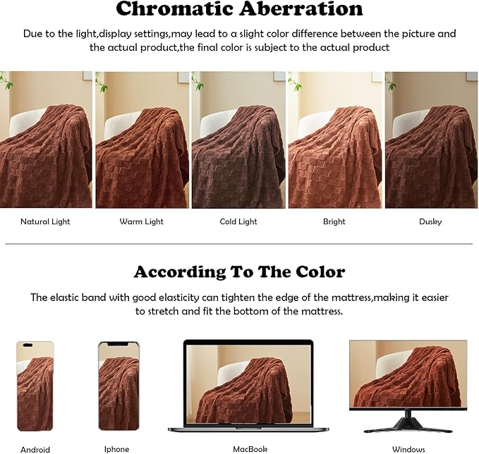NEWCOSPLAY Super Soft King Blanket Coffee Premium Silky Flannel Fleece 3D Checkered Lightweight Bed Blanket All Season Use (Coffee Checkered, King(90"x110"))