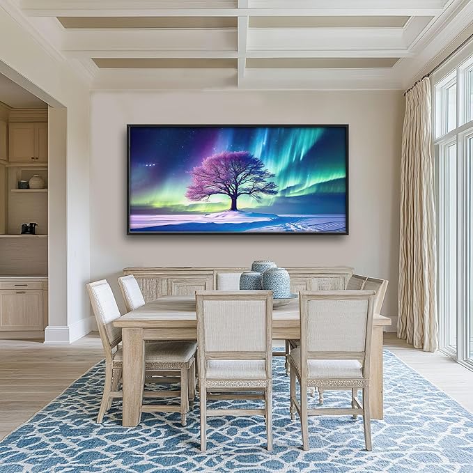 Tree of life Large Framed Wall Art Oversized Aurora Polar Lights Pictures Wall Decor Purple Aurora Polaris Canvas Print Painting Aesthetic Modern Artwork for Living Room Bedroom Office Bathroom Home Decor 60L"x30W"