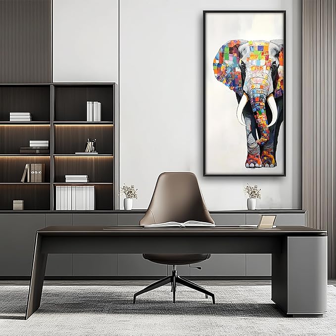 Lovira Graffiti Colorful Elephant Large Wall Art Animal Canvas Wall Decor Pictures Prints Painting Framed Modern Vertical Artwork for Living Room Bedroom Bathroom Men 30"x60"