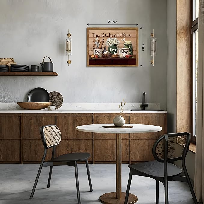 Kitchen Wall Art, Vintage Rustic Farmhouse Food Still Life Wall Decor Paintings, This Kitchen Offers Food Love and Joy Canvas Pictures Posters Prints for Dining Room Home Decor 16x24 Inch Wood Framed