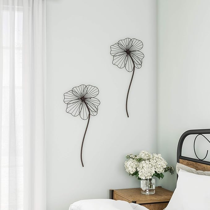 Wall Decor - Metal Layered Wire Flower Sculpture - Contemporary Hanging Accent for Living Room, Bedroom, Entryway, or Kitchen by Lavish Home (Brown)